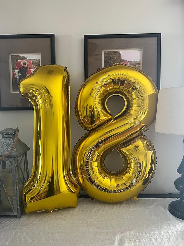 Smlpuame 40 inch Number Balloon 0-9 Gold Large Number 18 Balloons,Digital Balloons for Birthday Party Celebration Decorations Supplies, Helium Foil Number Balloons for Wedding Anniversary