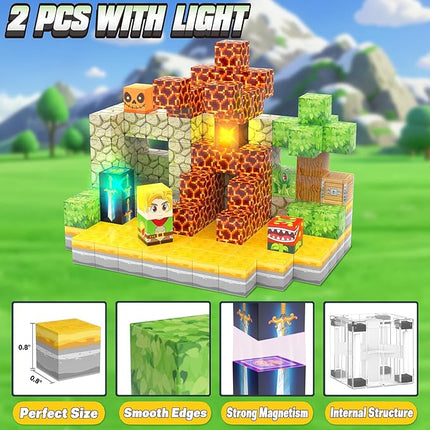 200PCS Magnetic Blocks - Light Up Magnetic Building Blocks Magnet Block Cubes Forest Set, STEM Sensory Stacking Toys for Kids Boys Girls Ages 3 4 5 6 7 8-12 Holiday Christmas Birthday Gifts