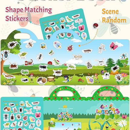 Benresive Reusable Sticker Book for Toddlers 2-4 Years, Fun Travel Stickers for Kids, Waterproof Sticker Books for Toddlers 1-3, Crafts Activities for Todddlers 1-3 2-4 3-5 - Insect