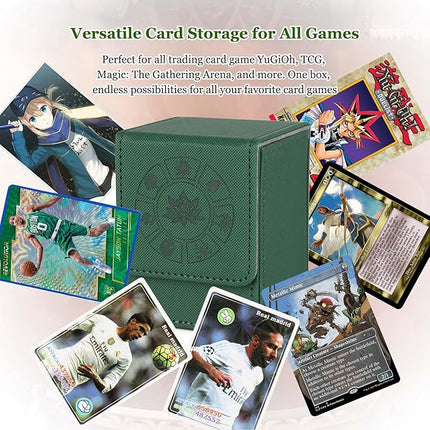 Arkeiliy MTG Deck Box with 50 Pcs Card Sleeve, 110+ Card Storage Leather Deck Box for Magic Commander, Collectible Trading Card Cases for Trading Card Games (Green)