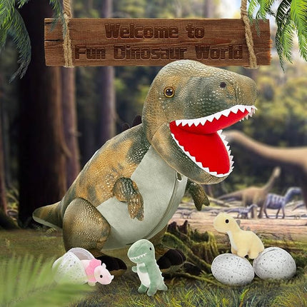 MorisMos Dinosaur Stuffed Animals Set,23.6'' Big Stuffed Dinosaur Mommy + 3 Baby Dino Toys+3 Plush Dino Eggs, Boy Girl T-Rex Toys for Kid Birthday Gift,Realistic T-rex, CPC Certified,Machine Washable