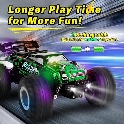 1:18 Remote Control Car for Boys Age 4-7 8-12, 20Mph All Terrian Remote Control Monster Truck with Colorful Bodylight, Headlight, High Torque Motor, Truck Toy for Boy Age 4-12 Birthday Gift