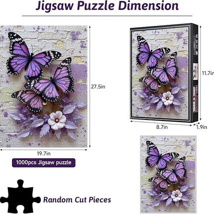 Butterfly Puzzles for Adults 1000 Pieces, Challenging Purple Butterflies and Flower Puzzles, Difficult Animal Plant Jigsaw Puzzles for Adults Family Night Game Fun
