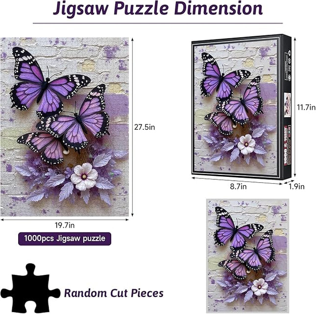 Butterfly Puzzles for Adults 1000 Pieces, Challenging Purple Butterflies and Flower Puzzles, Difficult Animal Plant Jigsaw Puzzles for Adults Family Night Game Fun