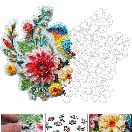 Wooden Puzzles for Adults, Embroidery Bird Jigsaw Puzzles, 195 Pieces Adults Puzzles, Best Gifts for Puzzle Lover, Family Brain Game, 9.8x13 inch