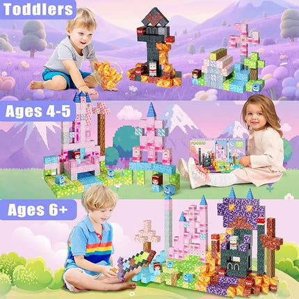 Magnetic Blocks, 150PCS Magnetic Building Blocks, STEM Constructions Magnet Blocks for Boys Girls Age 3 4 5 6 7 8 9 10, Sensory Stacking Toy Christmas Birthday Gifts for Kids