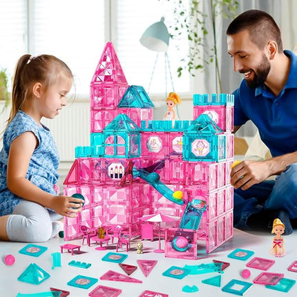 Magnets Tile Set, Upgrade DIY Castle Theme 160 PCS Building Blocks Magnets Toys, 3D Magnet Puzzles Stacking Blocks for Boys Girls - Learning by Playing Games to Improve Imagination & Creativity