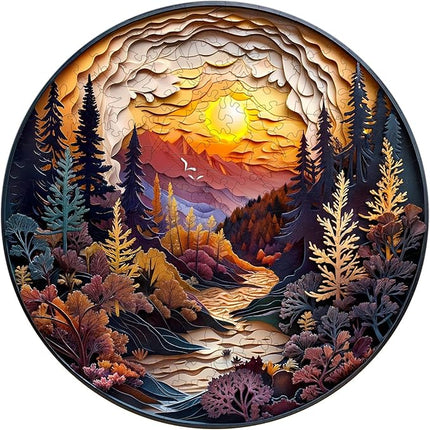 Wooden Puzzles for Adults, Wooden Jigsaw Puzzles for Adults Kids, 3D Sunset Forest Unique Shaped Wood Puzzles Adult, Creative Birthday Gifts for Friends Family Game (13.4 * 13.4in 300pcs)