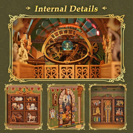 Tonecheer DIY Book Nook Kit for Adults, 3D Wooden Puzzle Bookend Miniature House Kit, Booknook Bookshelf Insert Decor with Dust Cover and LED Lights Gifts (Spacetime Museum)