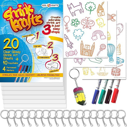 Shrink Krafts - Shrinky Paper Kit for Kids - Arts and Crafts for Girls & Boys Ages 6-12 - Craft Kits Art Set - Indoor DIY Activity Craft Kits - Fun Creative Shrinky Charms for Kids