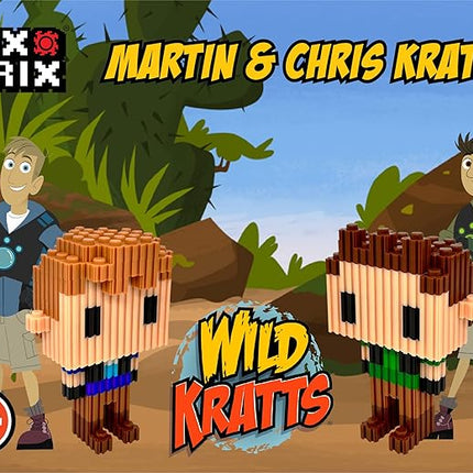 Pix Brix - Wild Kratts Toy Pixel Art Kit - Kratt Brothers Figures, 329 Pieces - Patented Slide + Stack Pixel Puzzle Building Bricks, Create Martin & Chris Figures - Stem Toys, Ages 6 Plus