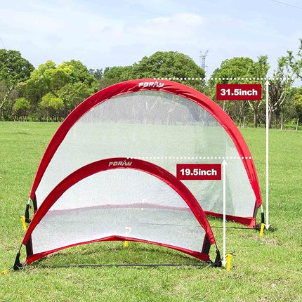 Poray Soccer Goal for Kid Easy-up Set of Two Portable Soccer Net 210D Oxford with 8 Field Marker Cones Extra Stakes Fun for Backyard and Soccer Training