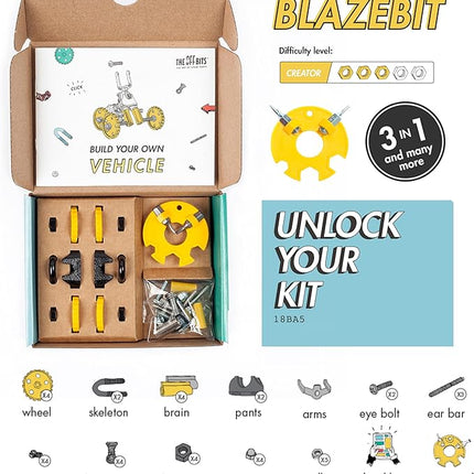 The Off Bits Building Toy - Yellow Vehicle Kit BlazeBit - Building & Construction Toy Tool Set for Kids Including Guide Book - Build-it-Yourself, Gift Ideas for Kids Boys & Girls