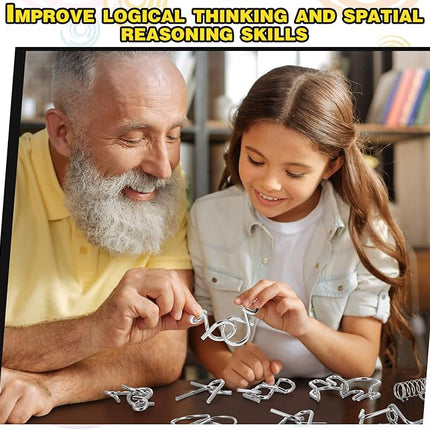 Yilloog Metal Wire Puzzle Set of 8 with Pouch, Brain Teaser Puzzles IQ Test Ring Disentanglement Unlock Interlock Game Trick Metal for Party Favor Challenge(A Style)