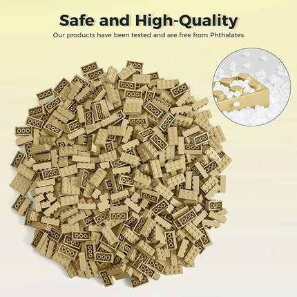 500 Piece Classic Building Bricks and 1 Gray Baseplate, 2x4 Bricks Bulk Creative Building Toys, Blocks Bulk for Kids Ages 6+, Sand(Samll Bricks, 1.25x0.62x0.47 in)