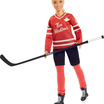 Tim Hortons Barbie Doll (12-inch Curvy) Collectible Wearing Hockey Uniform, with Stand and Certificate of Authenticity, for 6 Years and Up, Red