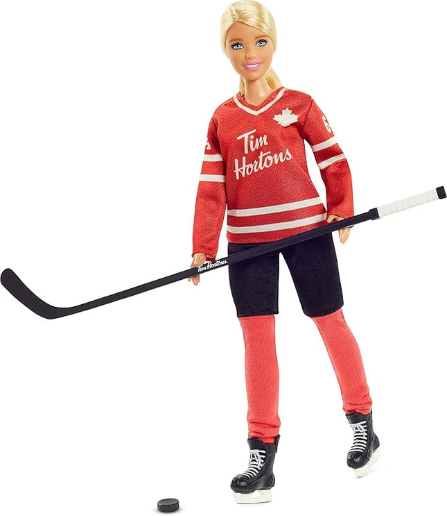 Tim Hortons Barbie Doll (12-inch Curvy) Collectible Wearing Hockey Uniform, with Stand and Certificate of Authenticity, for 6 Years and Up, Red