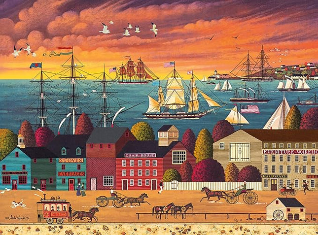 Buffalo Games - Charles Wysocki - Hoopla at The Harbor - 1000 Piece Jigsaw Puzzle for Adults -Challenging Puzzle Perfect for Game Nights - Finished Size is 26.75 x 19.75