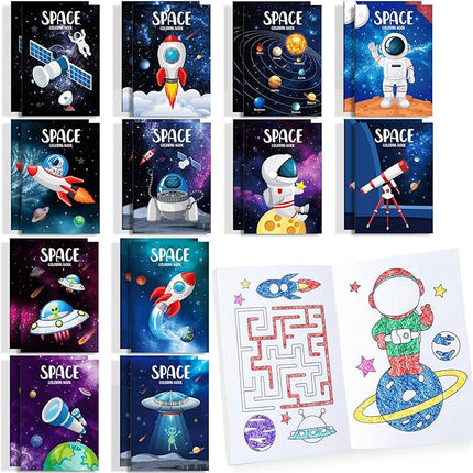 BenLouis 24 Pcs Outer Space Mini Coloring Books Kids Astronaut Party Favors Small Activity Books Bulk for Kids Solar System Galaxy Planet Birthday Goodie Bags Stuffers Return Gifts Classroom Travel