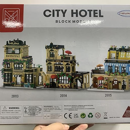 City Hotel Architecture Building Kit with Lights,3 Levels Garden Hotel Model Building Blocks Toy,for 12+Age Teen,Adult（1464 Pieces）