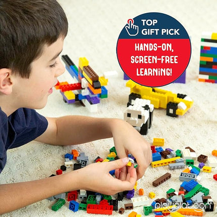 Play Platoon 1100 Pieces Building Bricks Set - 10 Classic Color Blocks - Bulk Building Blocks Compatible with Major Brands - 14 Different Shape Bricks - Includes Wheels, Tires, Axles, Windows & Door