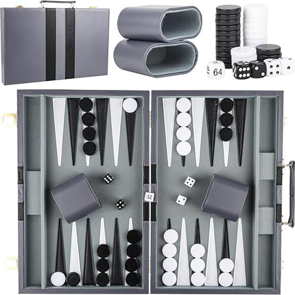 Froggod 15 inch Backgammon Sets for Adults - Classic Board Game for Adults - Portable Travel Backgammon Set for 2 Players - Perfect Adult Board Games for Gifts & Family Fun(Gray)