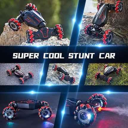 4WD Remote Control Gesture Sensor Car,Hand Controlled RC Stunt Car,Double-Sided Vehicle 360° Rotation with Light and Music Spray, Watch Toy Cars for Boys & Girls Birthday