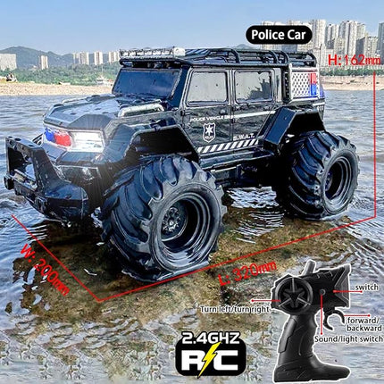 Amphibious Remote Control Car Waterproof Monster RC Cars 4WD All Terrain Off-Road Stunt Vehicle Toys with 2.4 GHz LED Lights for 6 7 8 9 10 11 12+ Year Old Kids Boys Girls Gifts Presents (Black)