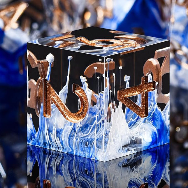 AUSTOR 7-Die DND Dice Set Sharp Edge Resin Dice Handmade Polyhedral Dice for Dungeons and Dragons RPG MTG Table Games（Wave Blue