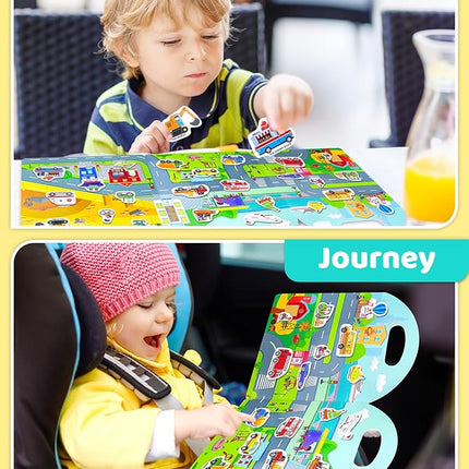Benresive Reusable Sticker Book for Toddlers 2-4 Years, Fun Travel Stickers for Kids, Waterproof Sticker Books for Toddlers 1-3, Crafts Activities for Todddlers 1-3 2-4 3-5 - Transport