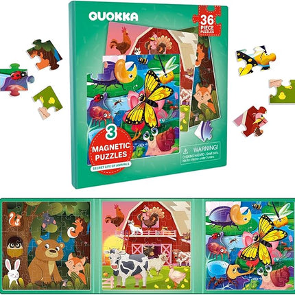 QUOKKA Magnetic Puzzles for Kids Ages 4-6 - 36 Pieces Sudoku Toddler Puzzles Ages 2-4 - Travel Games for Kids Ages 3-5 - Animal Farm Bugs Toddler Travel Toys - Car Airplane Road Trip Games