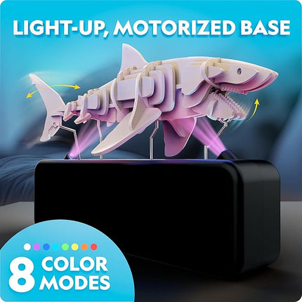 National Geographic Motorized Shark 3D Puzzle - 45-Piece 3D Wood Model Kit with Light-Up Motorized Display Base with 8 Light Settings, 3D Puzzles for Kids, Wooden Animal Puzzle, Shark Toy