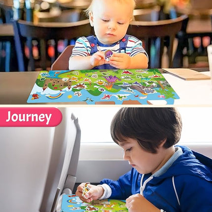 Benresive Reusable Sticker Book for Toddlers 2-4 Years, Fun Travel Stickers for Kids, Waterproof Sticker Books for Toddlers 1-3, Crafts Activities for Todddlers 1-3 2-4 3-5 - Dinosaurs