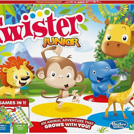 Hasbro Gaming Twister Junior Game, Animal Adventure 2-Sided Mat, 2 Games in 1, Party Game for Kids Ages 3 and Up and 2-4 Players (Amazon Exclusive)