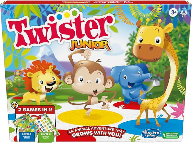 Hasbro Gaming Twister Junior Game, Animal Adventure 2-Sided Mat, 2 Games in 1, Party Game for Kids Ages 3 and Up and 2-4 Players (Amazon Exclusive)