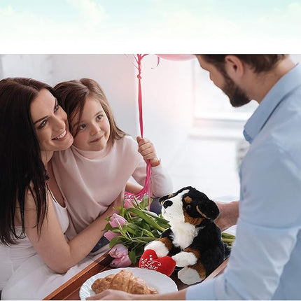 DolliBu I Love You Valentine Plush Bernese Dog - Cute Stuffed Animal with Red Heart and Name Personalization Gift for Valentines Day, Birthday, Anniversary, Romantic Date - 7 Inches