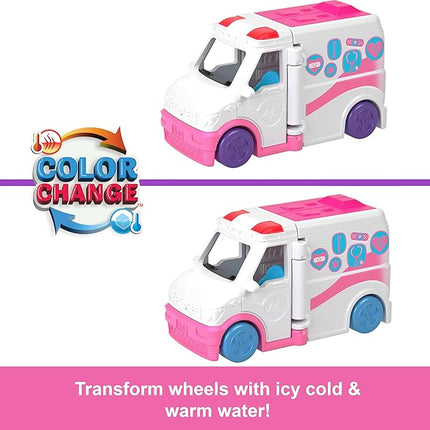 Barbie Mini BarbieLand Doll & Toy Vehicle Set with 1.5-inch Doll, Color-Change Care Clinic Vehicle & Medical Office
