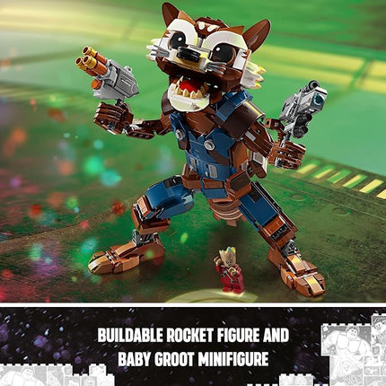 LEGO Marvel Rocket & Baby Groot Minifigure, Guardians of The Galaxy Inspired Marvel Toy for Kids, Buildable Marvel Action Figure for Play and Display, Gift for Boys and Girls Ages 10 and Up, 76282