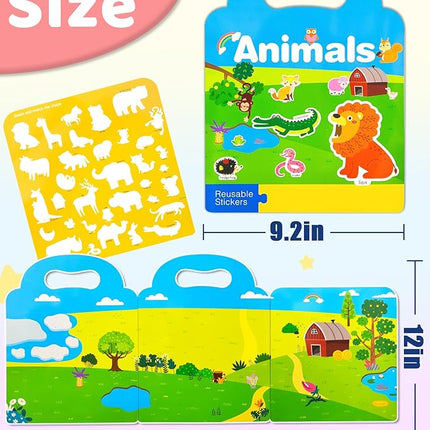 Benresive Reusable Sticker Books for Kids 2-4, Sticker Books for Toddlers 1-3 2-4, Toddler Travel Toys Activities Crafts Gifts - Animal