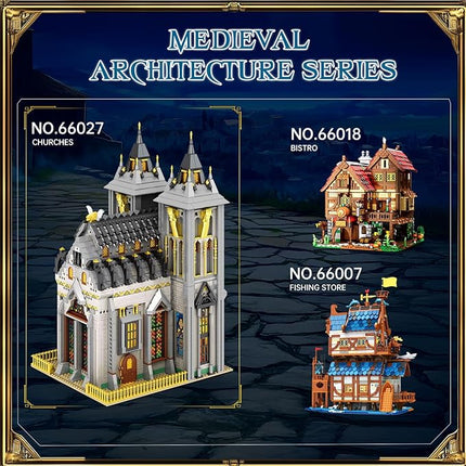 Reobrix Medieval Castle Building Block Set with Light,Architectural Model Kit 66027,European Century Church,Construction Model for Adult and Teens Age of 14+,Home Decoration,Idea Art Gift,3183 PCS