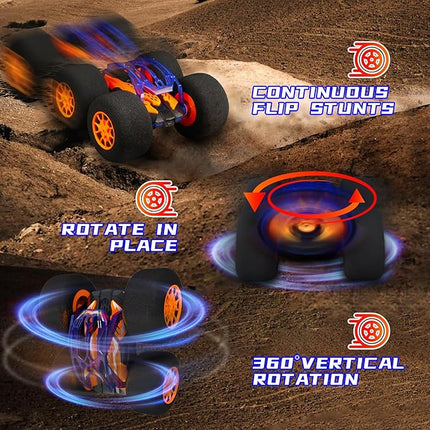 Indoor RC Car Stunt Remote Control Car Toys with Soft Wheels RC Cars for Kids Indoor Outdoor with LED headlight & Crazy Stunts 360° Flips Double Sided Vehicle 2.4GHz Remote Control for Boys Girls Gift