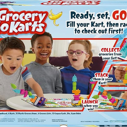 Grocery Go Karts Board Game for Preschoolers and Kids Ages 4 and Up, Building Game with Mini Groceries, Preschool Games for 2-4 Players