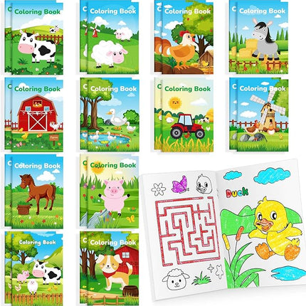 BenLouis 24 Pcs Farm Animals Mini Coloring Books Kids Barn Party Favors Small Activity Books Bulk for Kids Farmhouse Cow Horse Birthday Goodie Bags Stuffers Return Gifts Classroom Travel