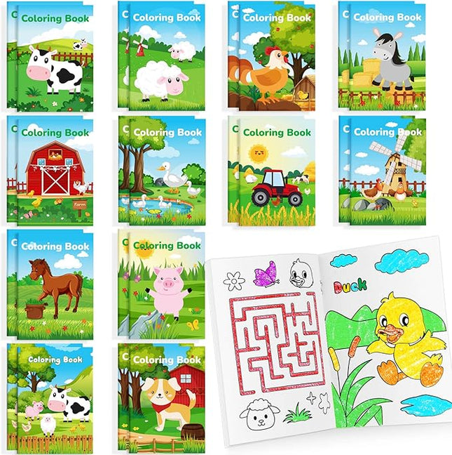 BenLouis 24 Pcs Farm Animals Mini Coloring Books Kids Barn Party Favors Small Activity Books Bulk for Kids Farmhouse Cow Horse Birthday Goodie Bags Stuffers Return Gifts Classroom Travel
