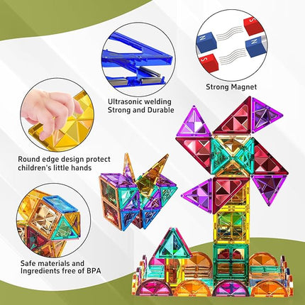 180 PCS Magnetism Blocks Tiles for Kids Ages 3 4 5 6 7 8+, Building Set for Toddlers 3-5 4-8, Stacking Blocks, Educational Construction Toy for Boys and Girls, Creative Play Birthday Gifts 2-4