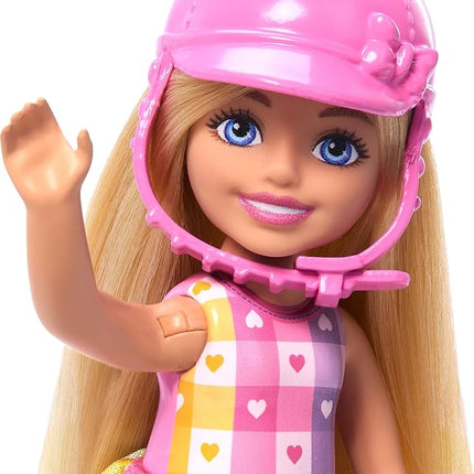 Barbie Chelsea Doll & Toy Horse Set, Includes Helmet Accessory & Saddle, Small Doll Bends at Knees to “Ride” Gray Pony