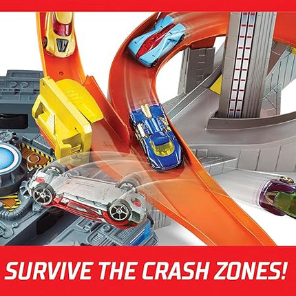 Hot Wheels Track Set Spin Storm, 3 Intersections for Crashing & Motorized Booster, 1:64 Scale Toy Car (Amazon Exclusive)