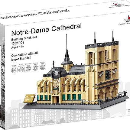 Notre-Dame Cathedral Building Block Set (1382 Pieces) Paris's Notre Dame Cathedral Famous Landmark Series - Architecture Model for Kids and Adults