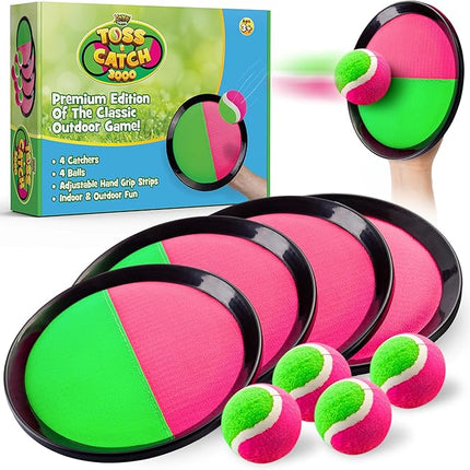 YoYa Toys Toss and Catch Ball Game Toy Set - 4 Paddles & 4 Sticky Balls - Fun Kids Outdoor Games Activity for Backyard, Beach, Park, Camping - Gift for Boys & Girls Ages 4 5 6 7 8 9 10 11 12 Year Old