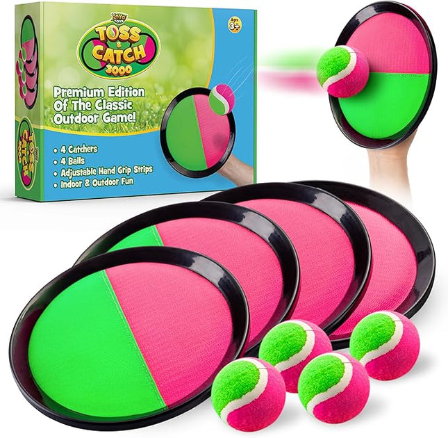YoYa Toys Toss and Catch Ball Game Toy Set - 4 Paddles & 4 Sticky Balls - Fun Kids Outdoor Games Activity for Backyard, Beach, Park, Camping - Gift for Boys & Girls Ages 4 5 6 7 8 9 10 11 12 Year Old